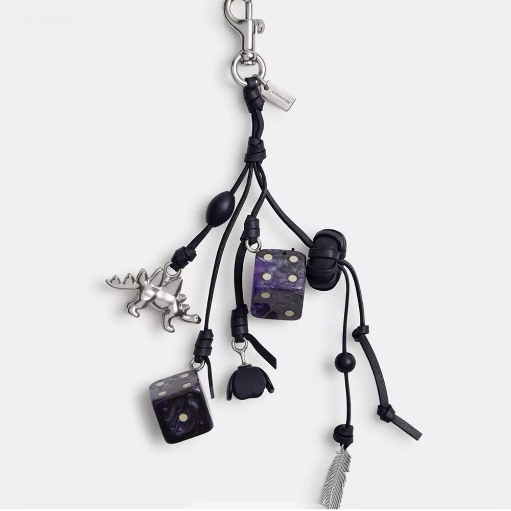 NWT COACH REXY DICE TEA ROSE Bag Charm MIDNIGHT NAVY/SILVER Gorgeous 🤩💕